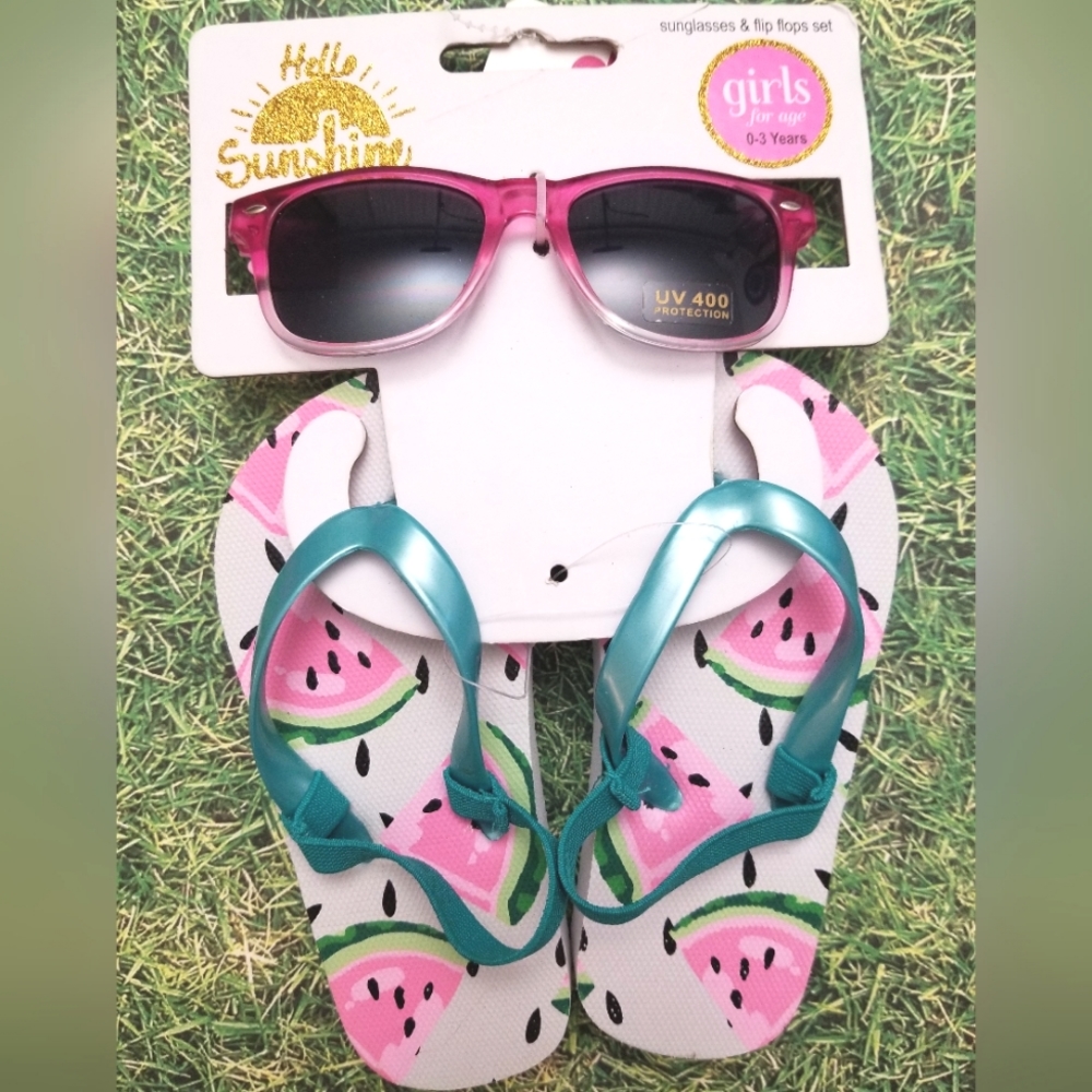 Toddler Girl Sunglasses and Watermelon Print Flip flops  0-3 years